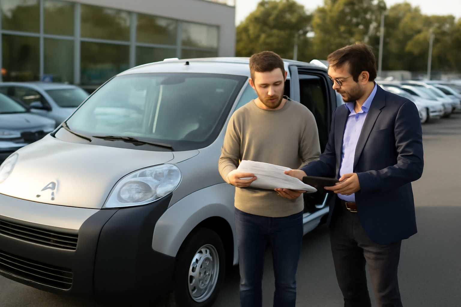 Citroën Nemo d’occasion sur un parking, documents et contrôle technique à vérifier