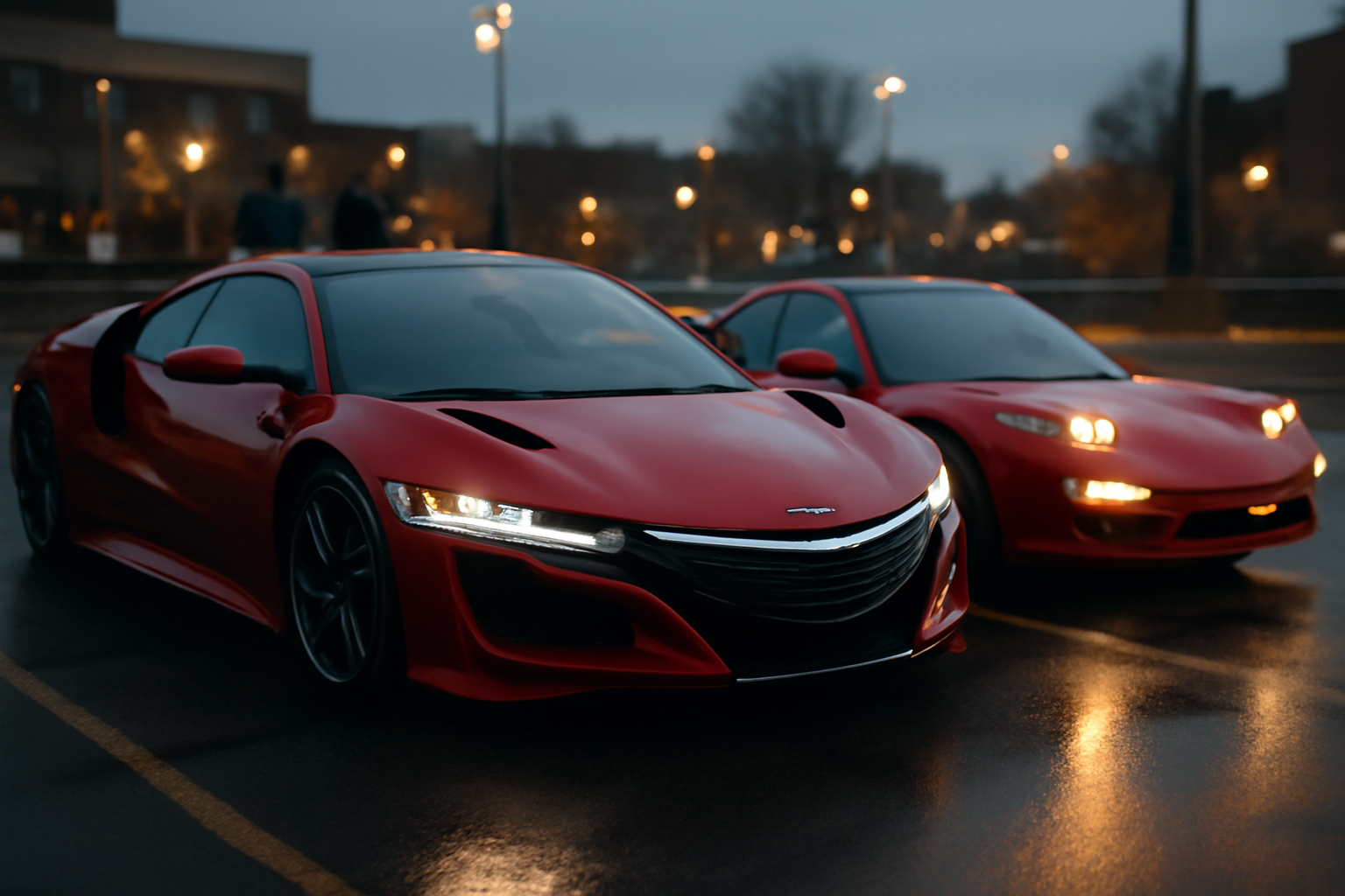 Acura/Honda NSX hybride, détails de carrosserie et phares en lumière naturelle