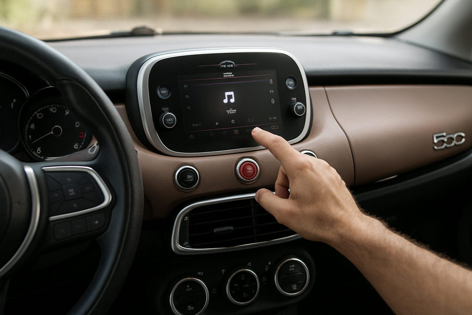 Vérification de l’écran multimédia sur une Fiat 500 Lounge d’occasion