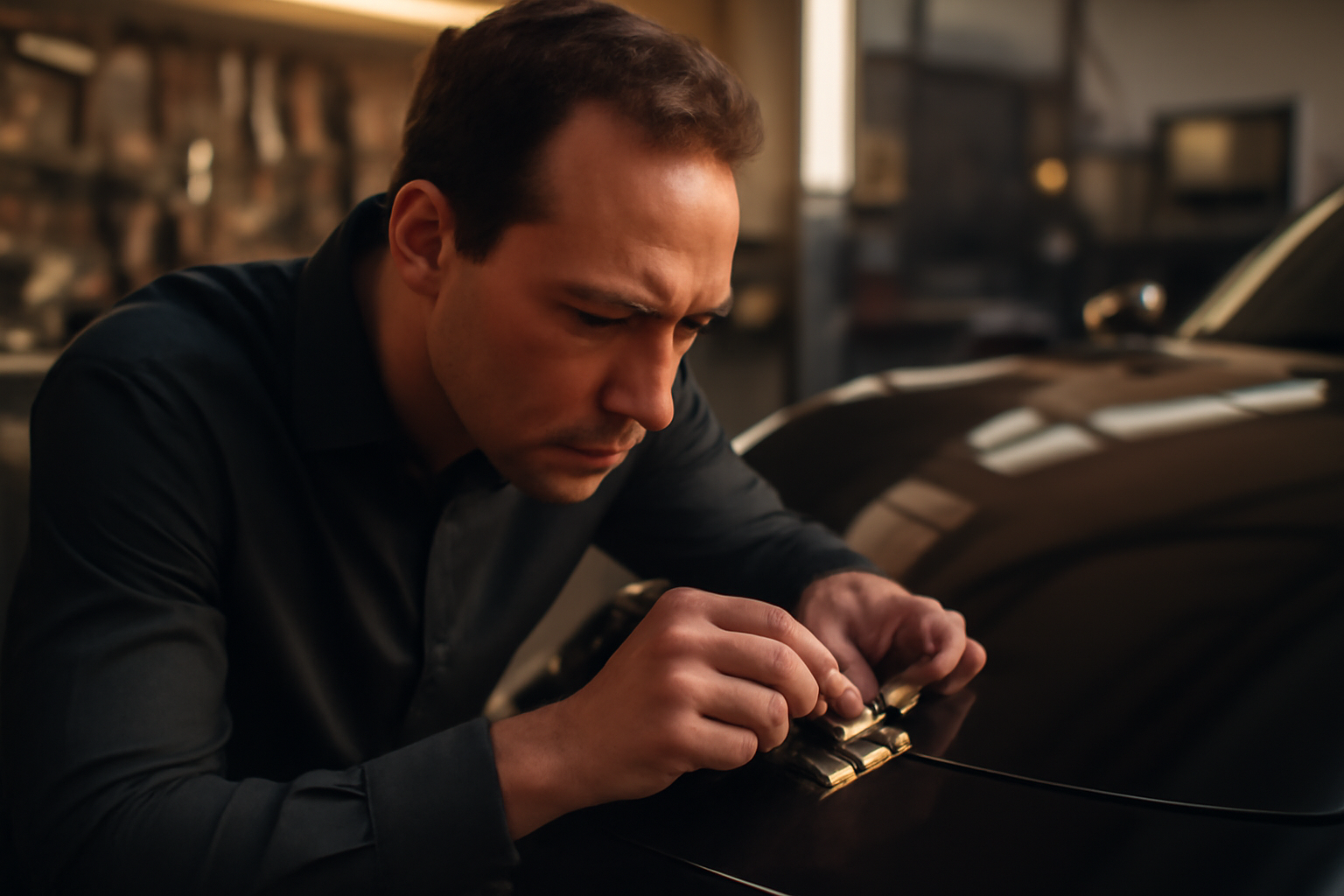 logo voiture de luxe sur fond noir, gros plan sur un emblème de marque premium