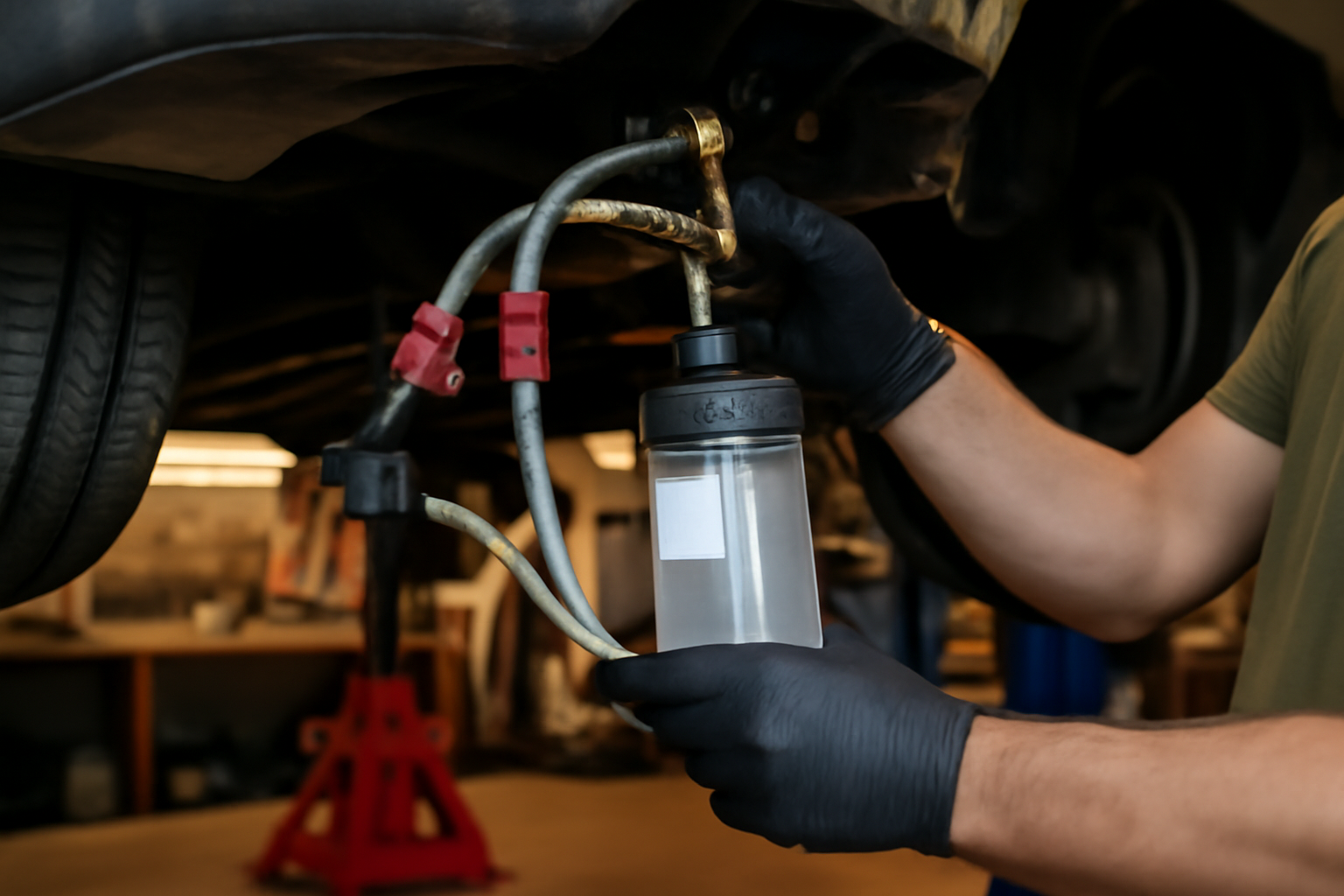 Kit de rinçage diesel branché sur le circuit avec protection des durites