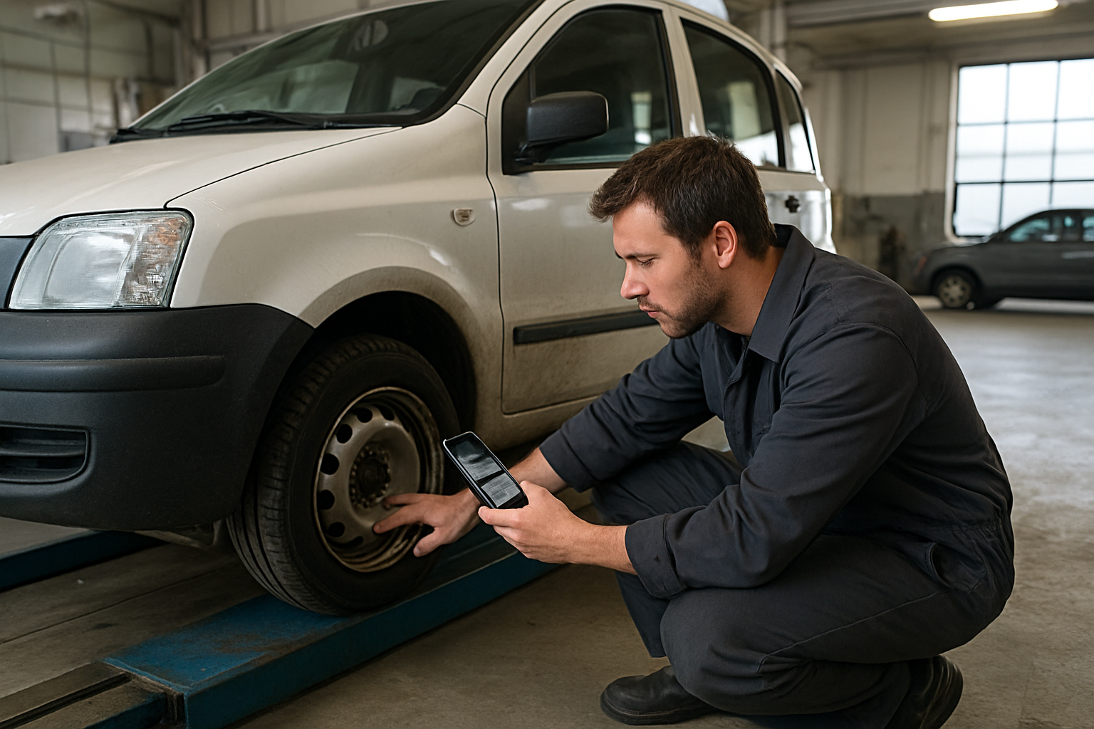Inspection d’une Fiat Panda d’occasion : contrôle du bas de caisse et des passages de roues